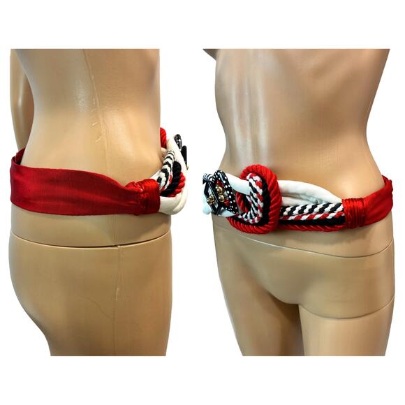 Vintage 80s Rhea Red Rope Belt w/ Polka Dot Buckle Statement Accessory - Picture 8 of 11